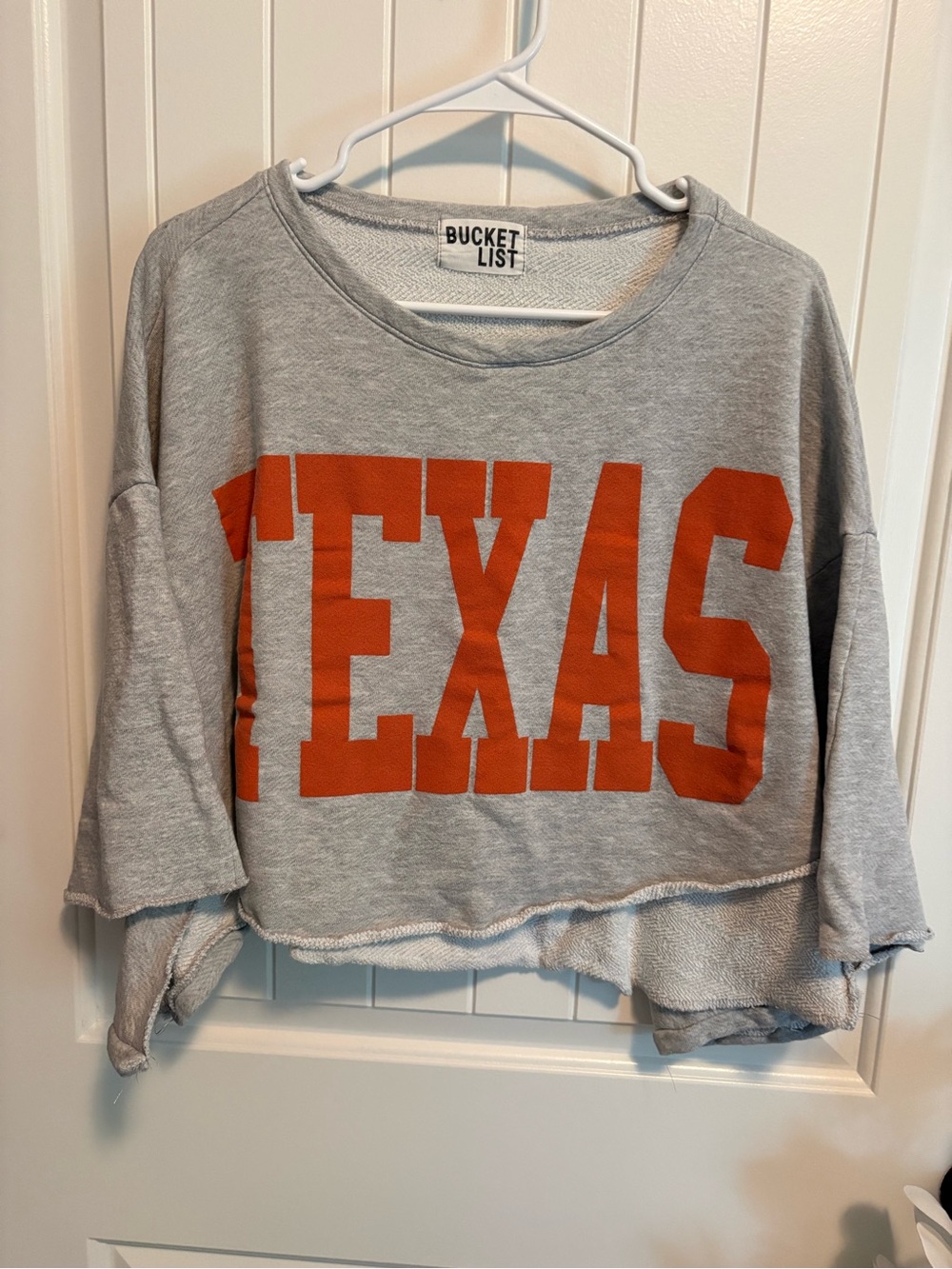 Bucket List Texas Graphic Cropped Sweatshirt Gray Relaxed Oversized Women's Medi - Picture 3 of 5